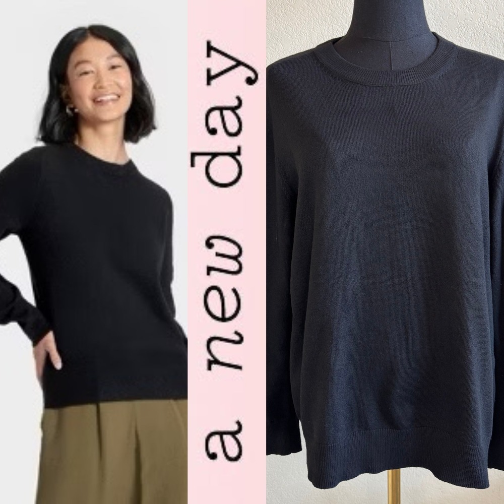 A New Day‎ Black Crew Neck Long Sleeve Sweater - Minimalist Classic SZ XL